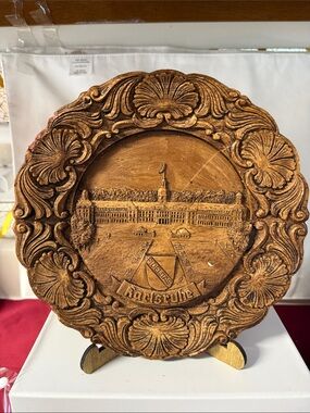 Karlsruhe Carved Wooden Wall Plaque in Warm Brown